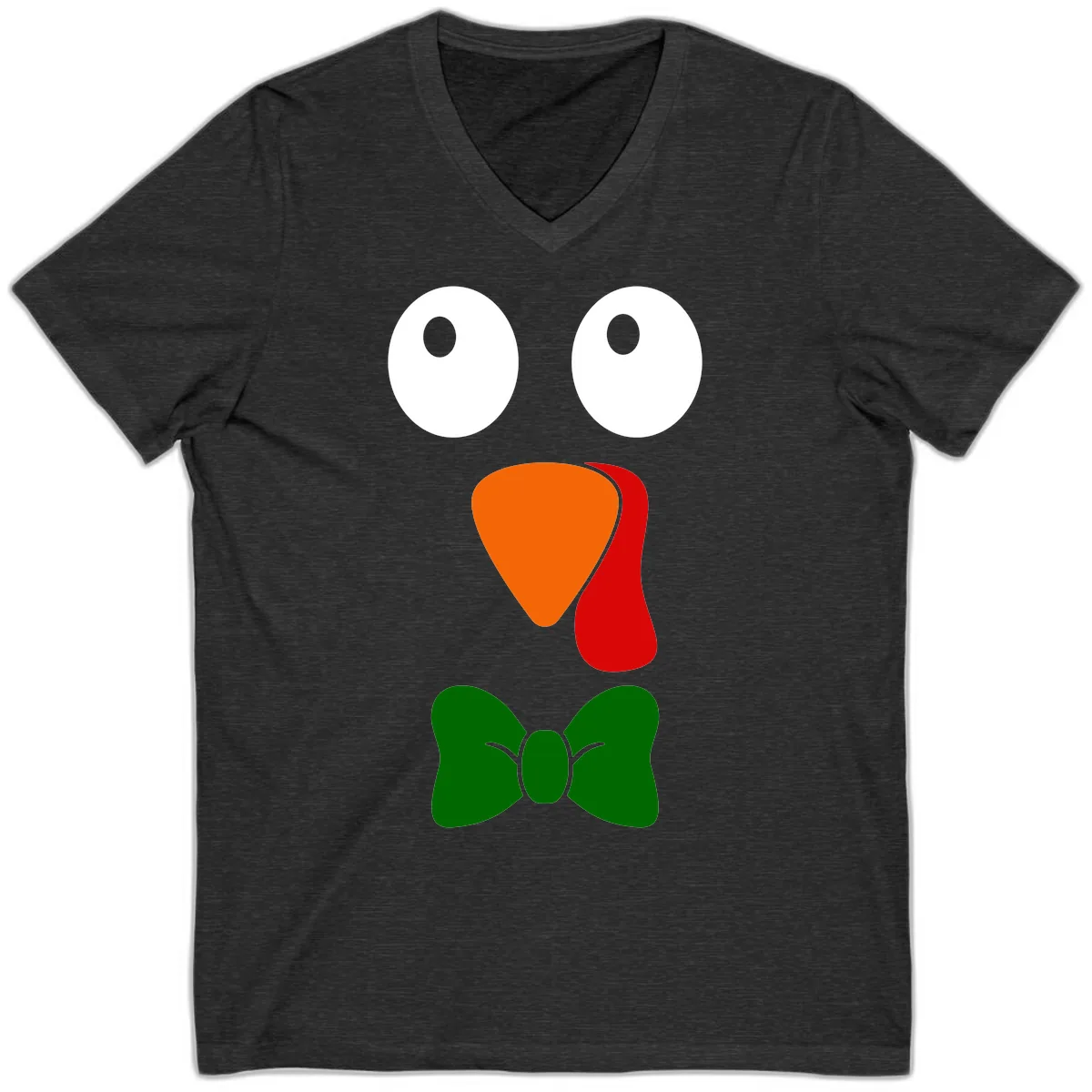 Cute Turkey Face With Bowtie V-Neck in Dark Grey Heather