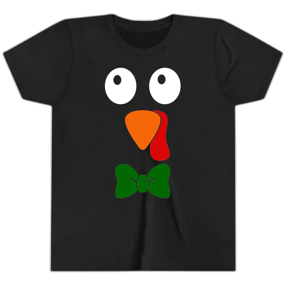 Cute Turkey Face With Bowtie Youth T-Shirt in Black