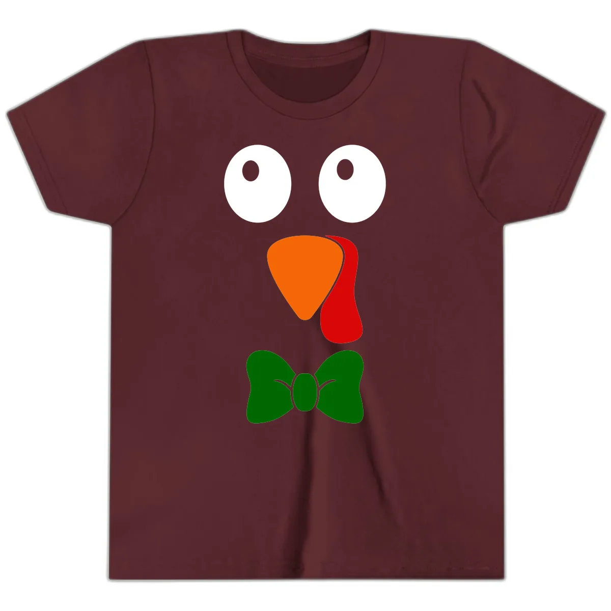 Cute Turkey Face With Bowtie Youth T-Shirt in Maroon