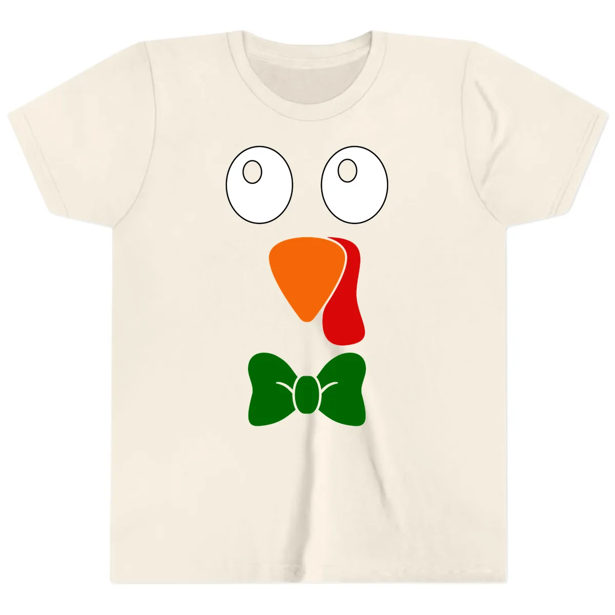 Cute Turkey Face With Bowtie Youth T-Shirt in Natural