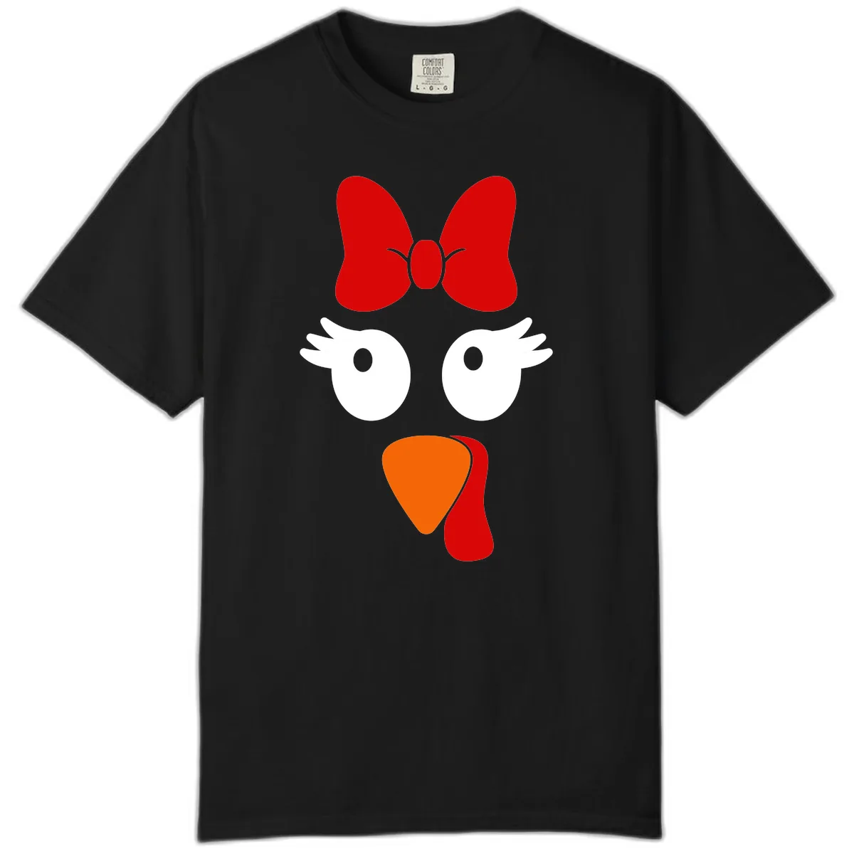Cute Turkey Face With Bow Design Comfort Color in Black