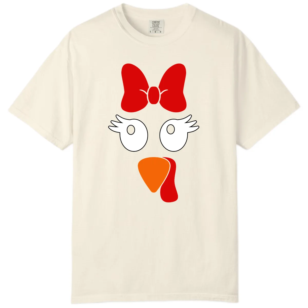 Cute Turkey Face With Bow Design Comfort Color in Ivory