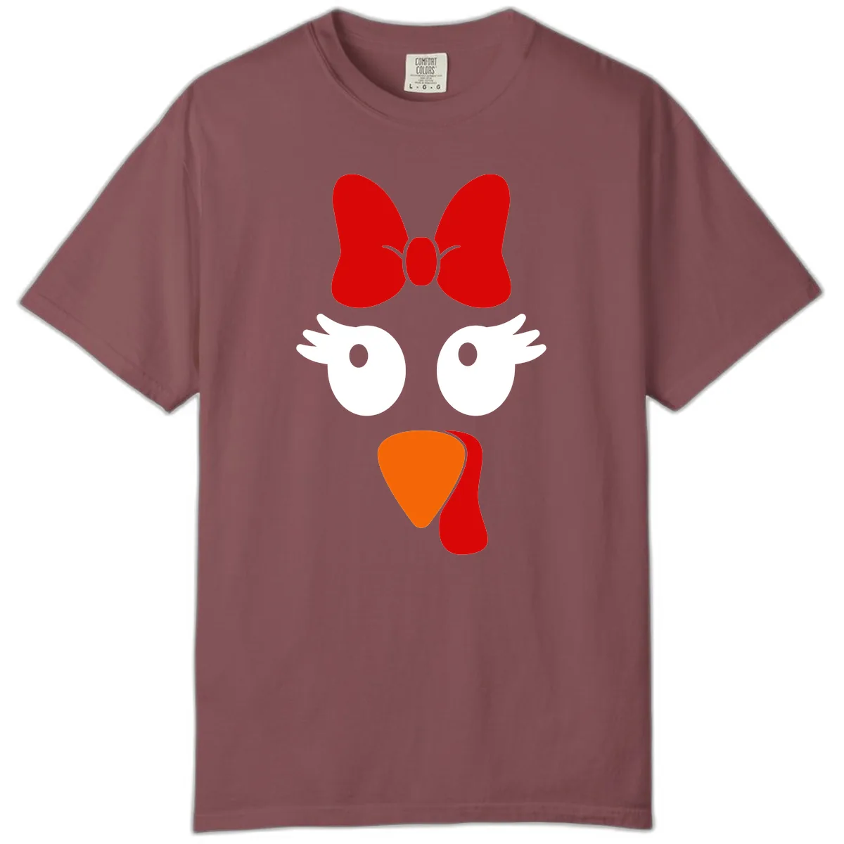 Cute Turkey Face With Bow Design Comfort Color in Brick