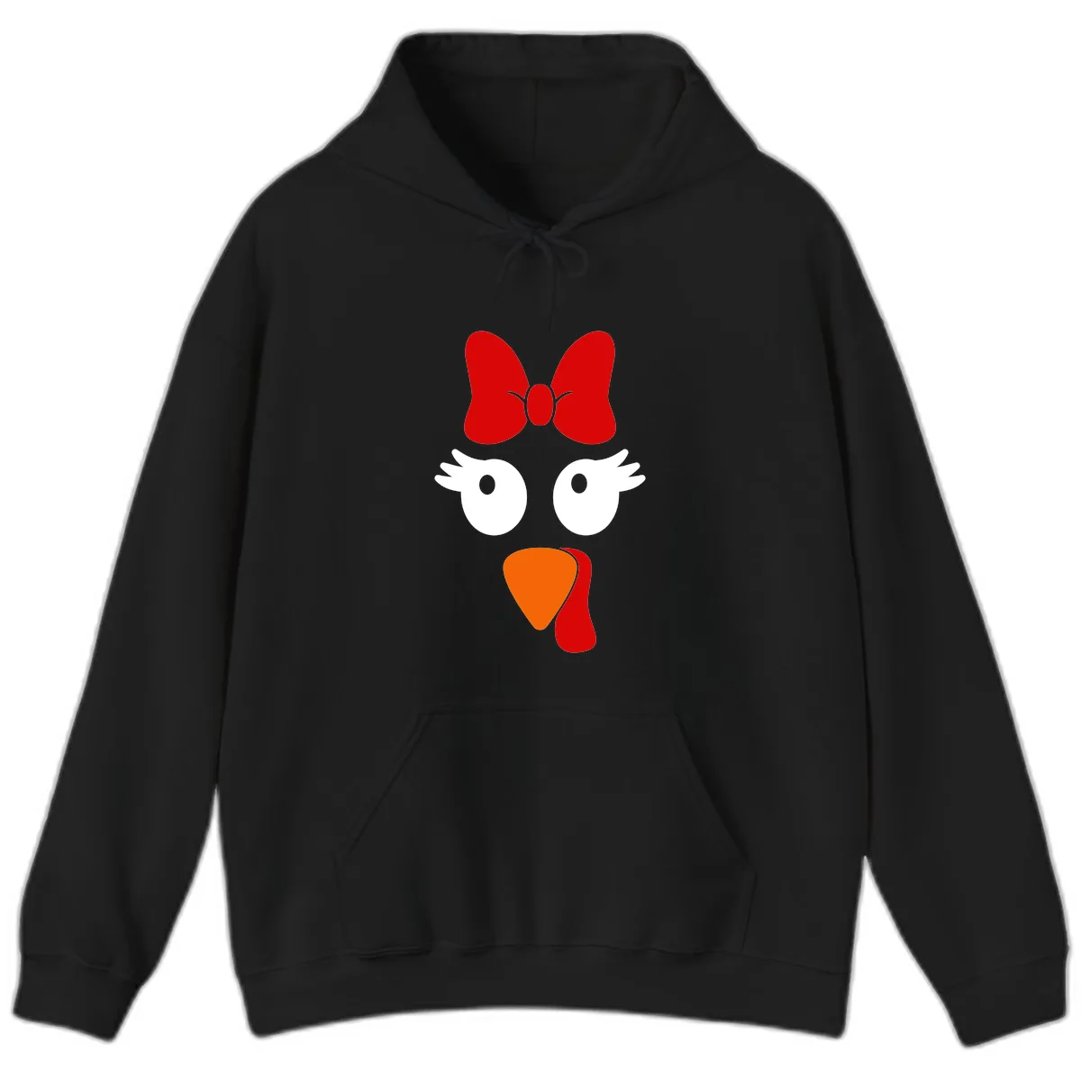 Cute Turkey Face With Bow Design Hoodie in Black