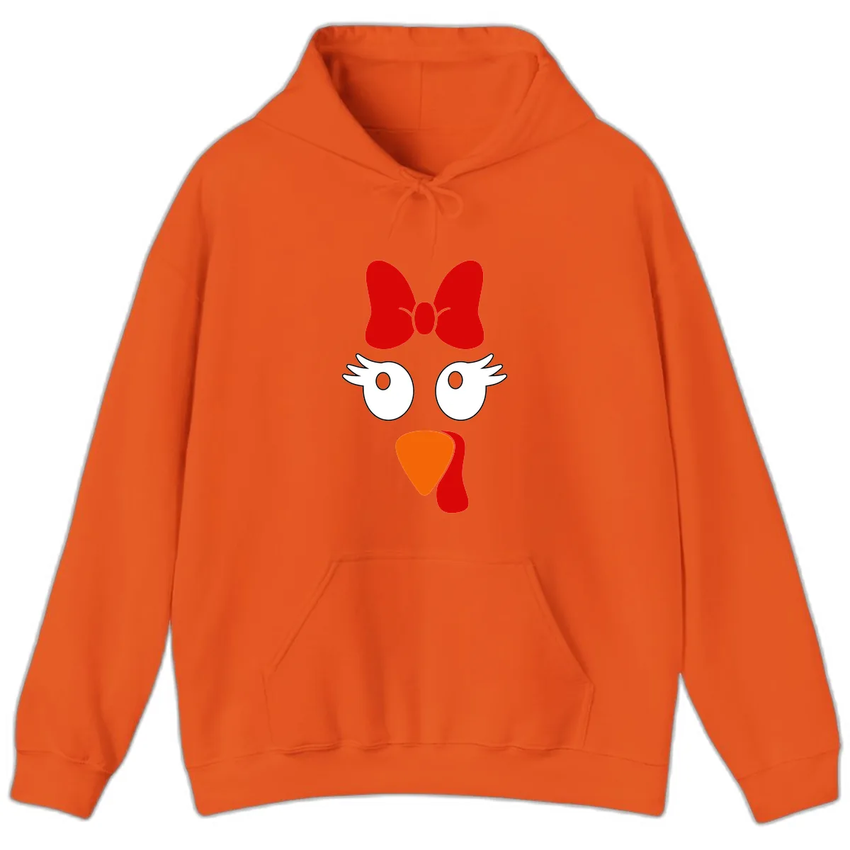 Cute Turkey Face With Bow Design Hoodie in Orange