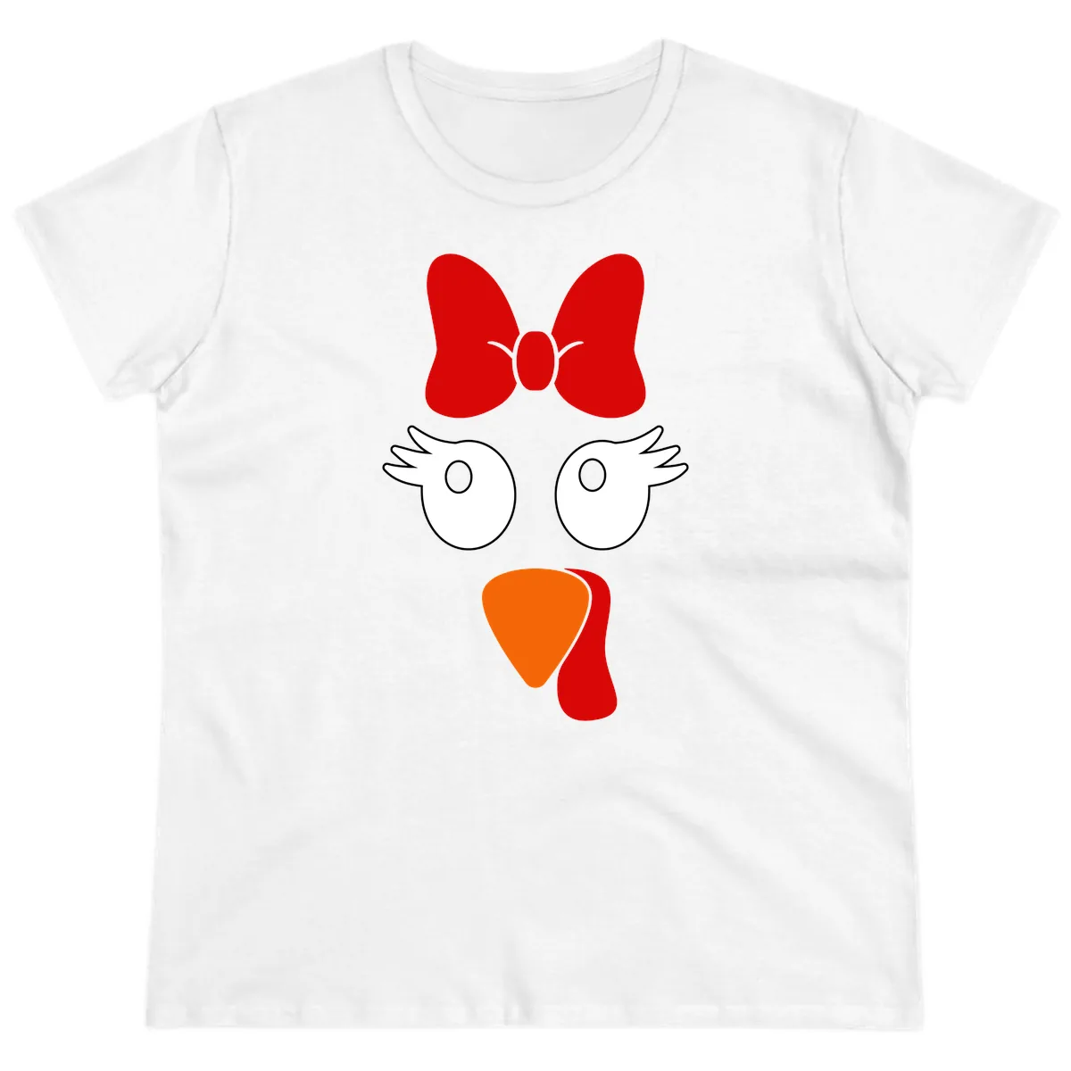 Cute Turkey Face With Bow Design Ladies Tee in White