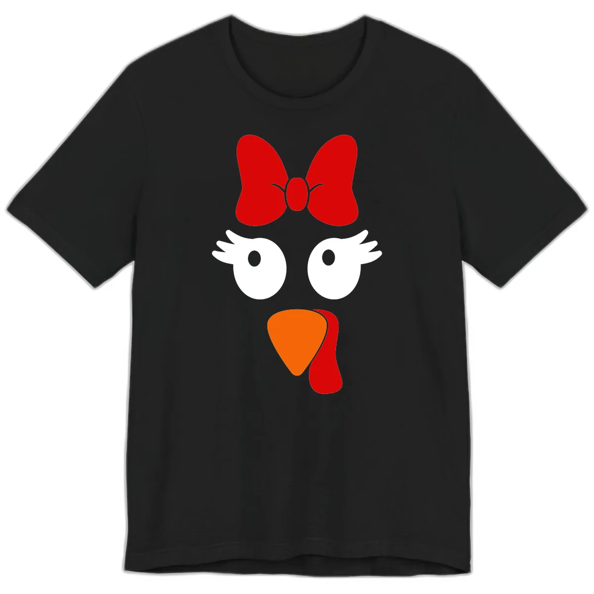 Cute Turkey Face With Bow Design Premium T-Shirt in Black