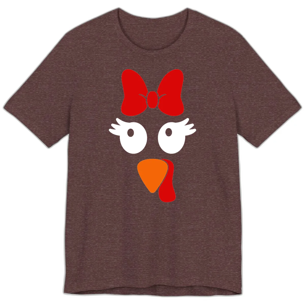 Cute Turkey Face With Bow Design Premium T-Shirt in Heather Maroon