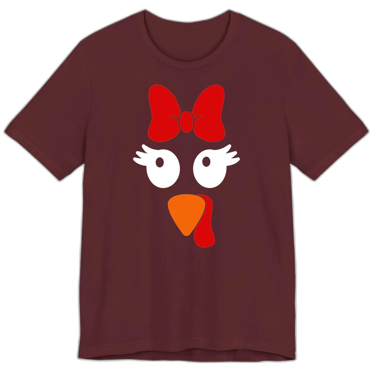 Cute Turkey Face With Bow Design Premium T-Shirt in Maroon