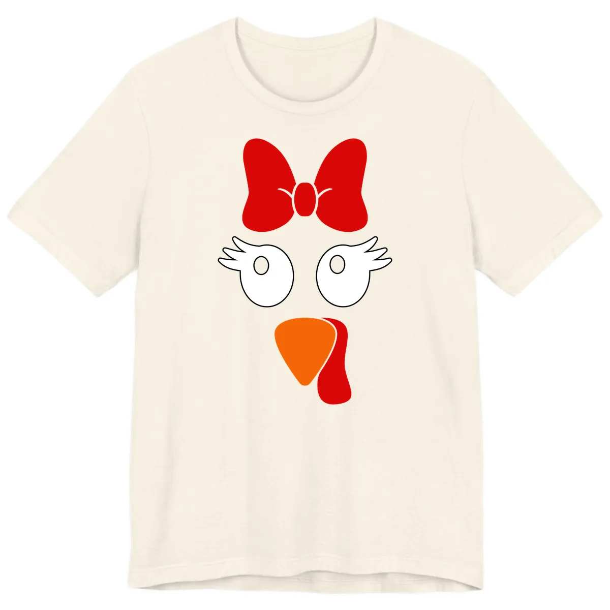 Cute Turkey Face With Bow Design Premium T-Shirt in Natural