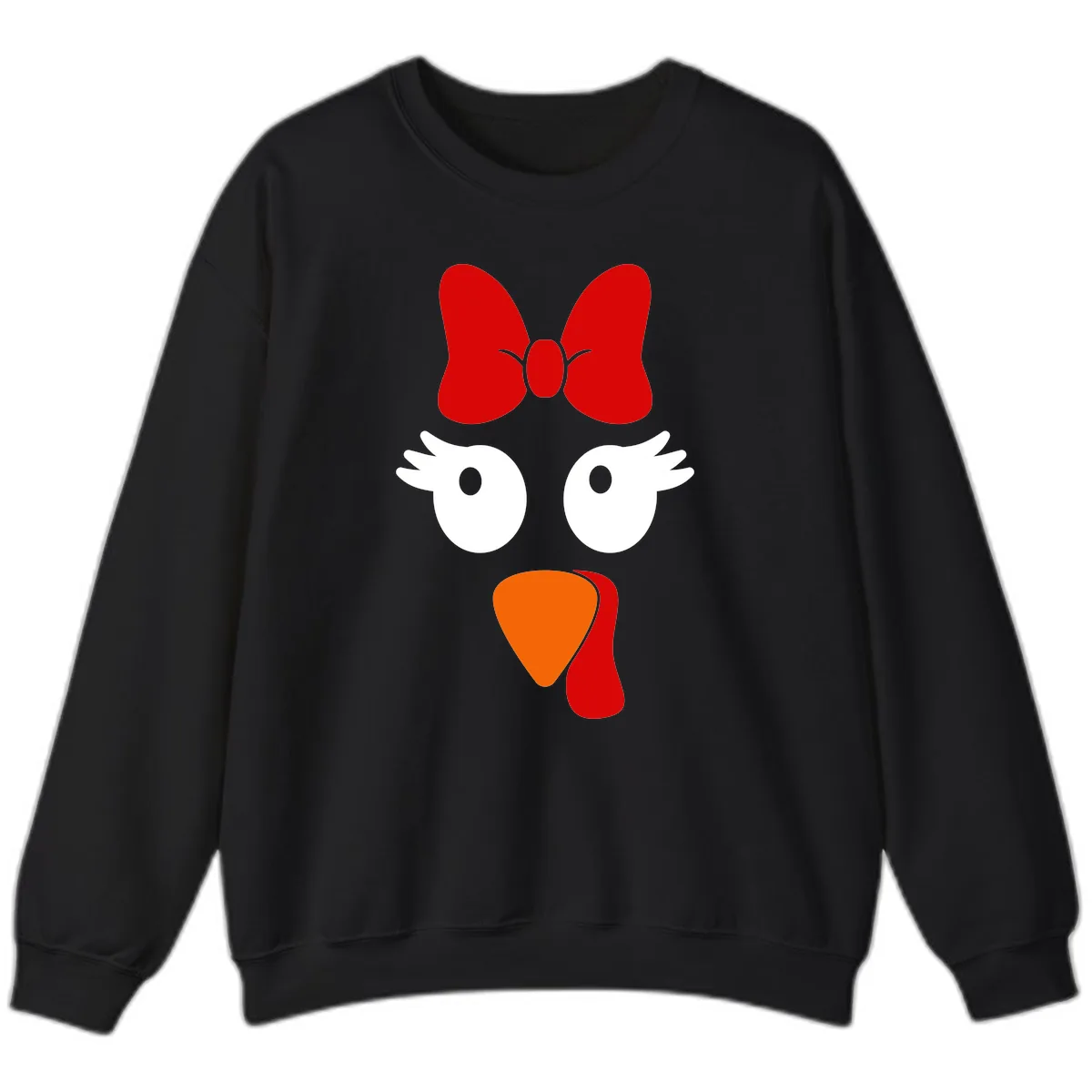Cute Turkey Face With Bow Design Sweatshirt in Black