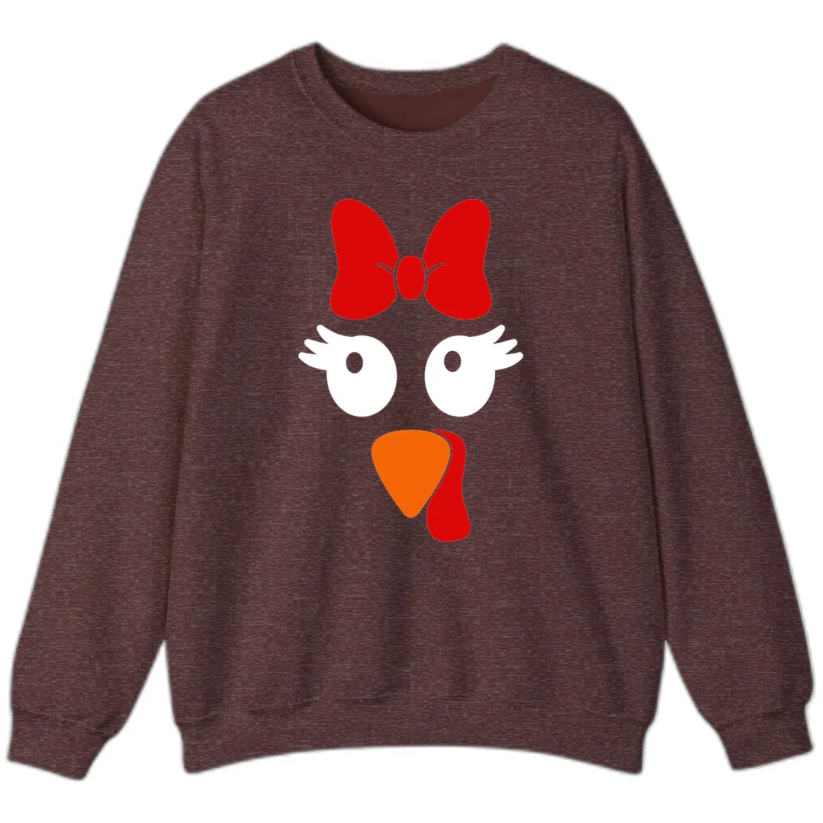 Cute Turkey Face With Bow Design Sweatshirt in Heather Sport Dark Maroon