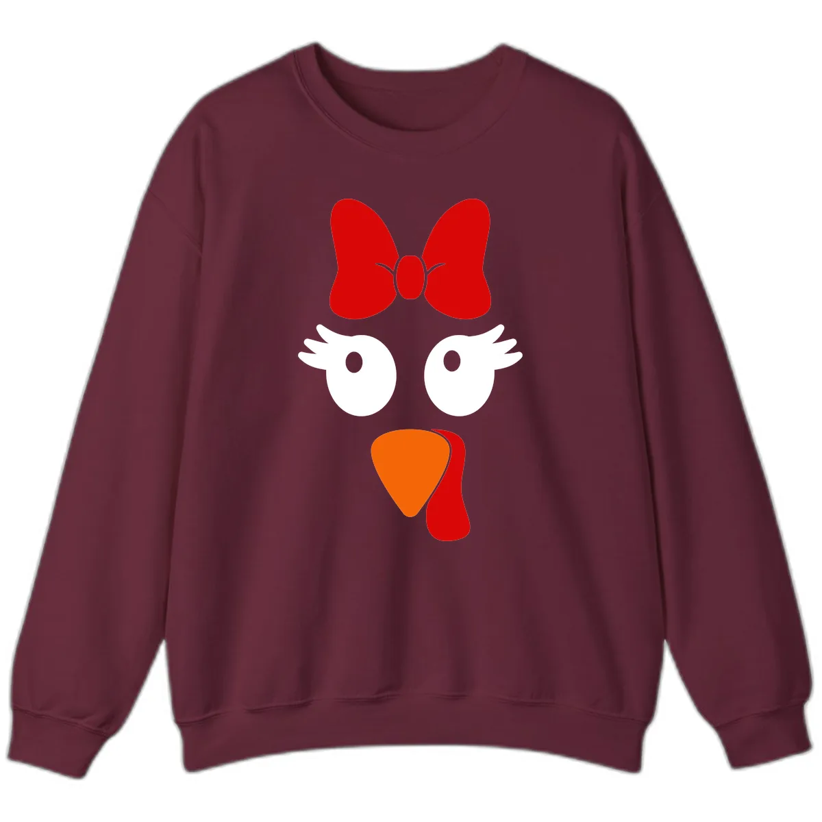 Cute Turkey Face With Bow Design Sweatshirt in Maroon
