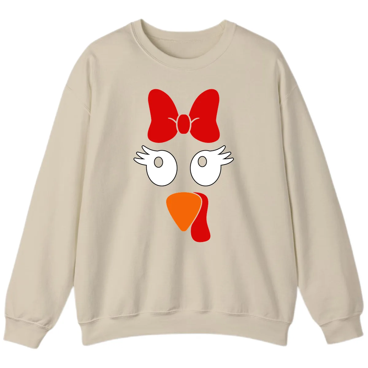 Cute Turkey Face With Bow Design Sweatshirt in Sand