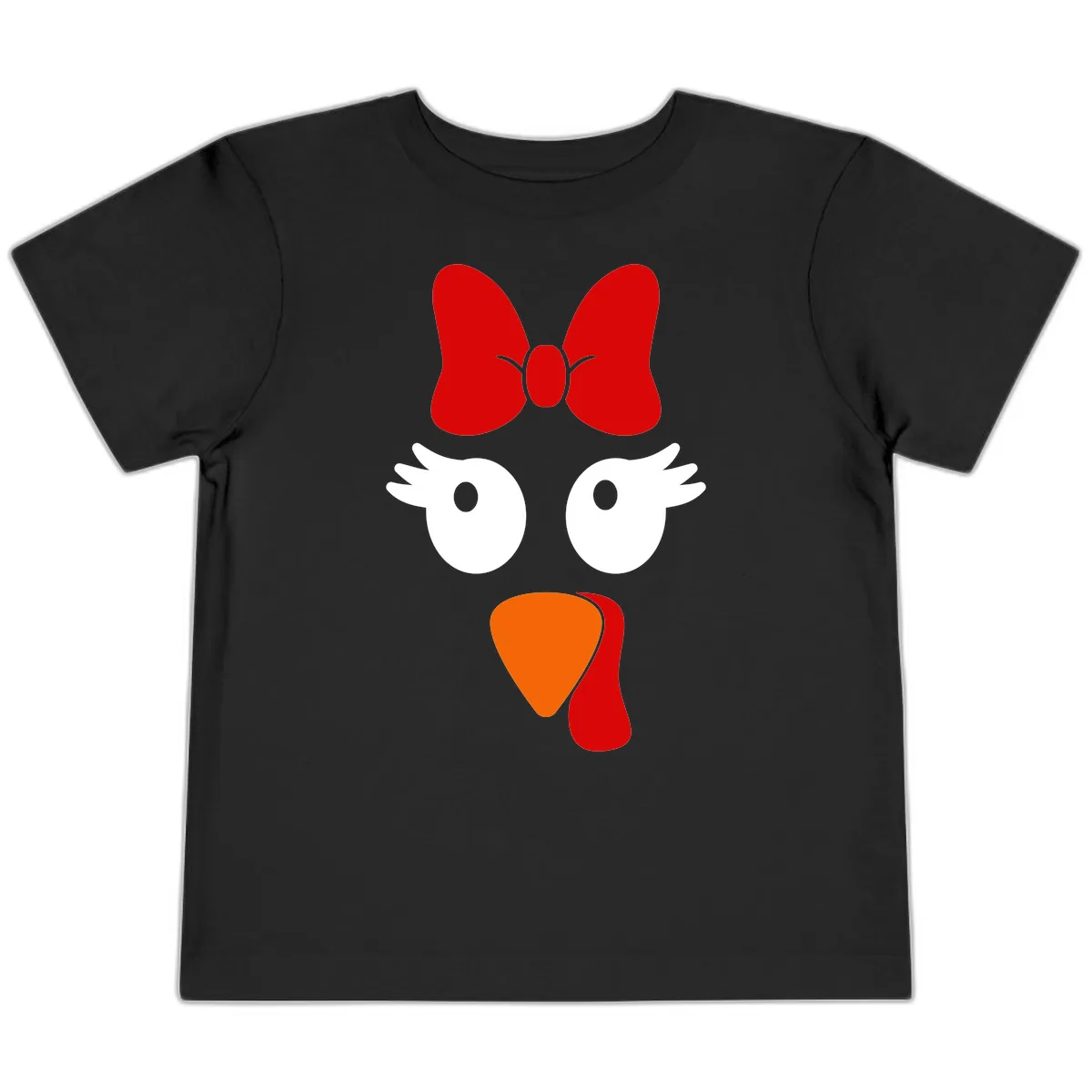 Cute Turkey Face With Bow Design Toddler T-Shirt in Black