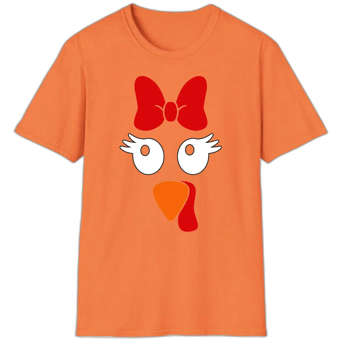 Cute Turkey Face With Bow Design T-Shirt in Heather Orange