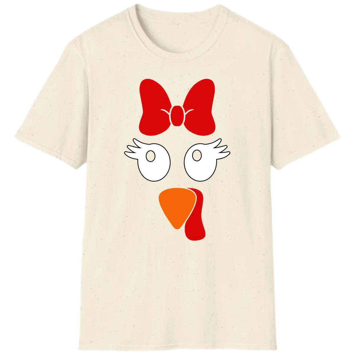 Cute Turkey Face With Bow Design T-Shirt in Natural