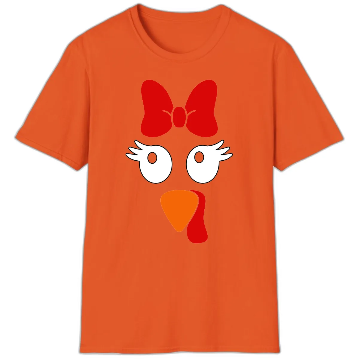 Cute Turkey Face With Bow Design T-Shirt in Orange