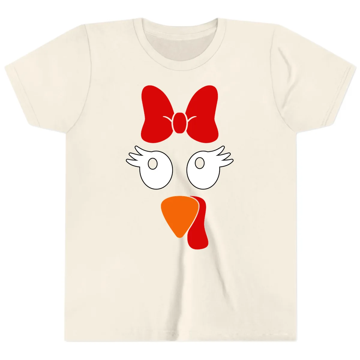 Cute Turkey Face With Bow Design Youth T-Shirt in Natural