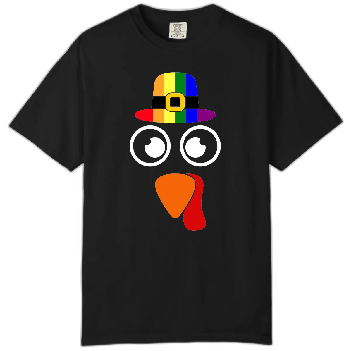 Rainbow Turkey Pilgrim Hat Face Comfort Color in Black