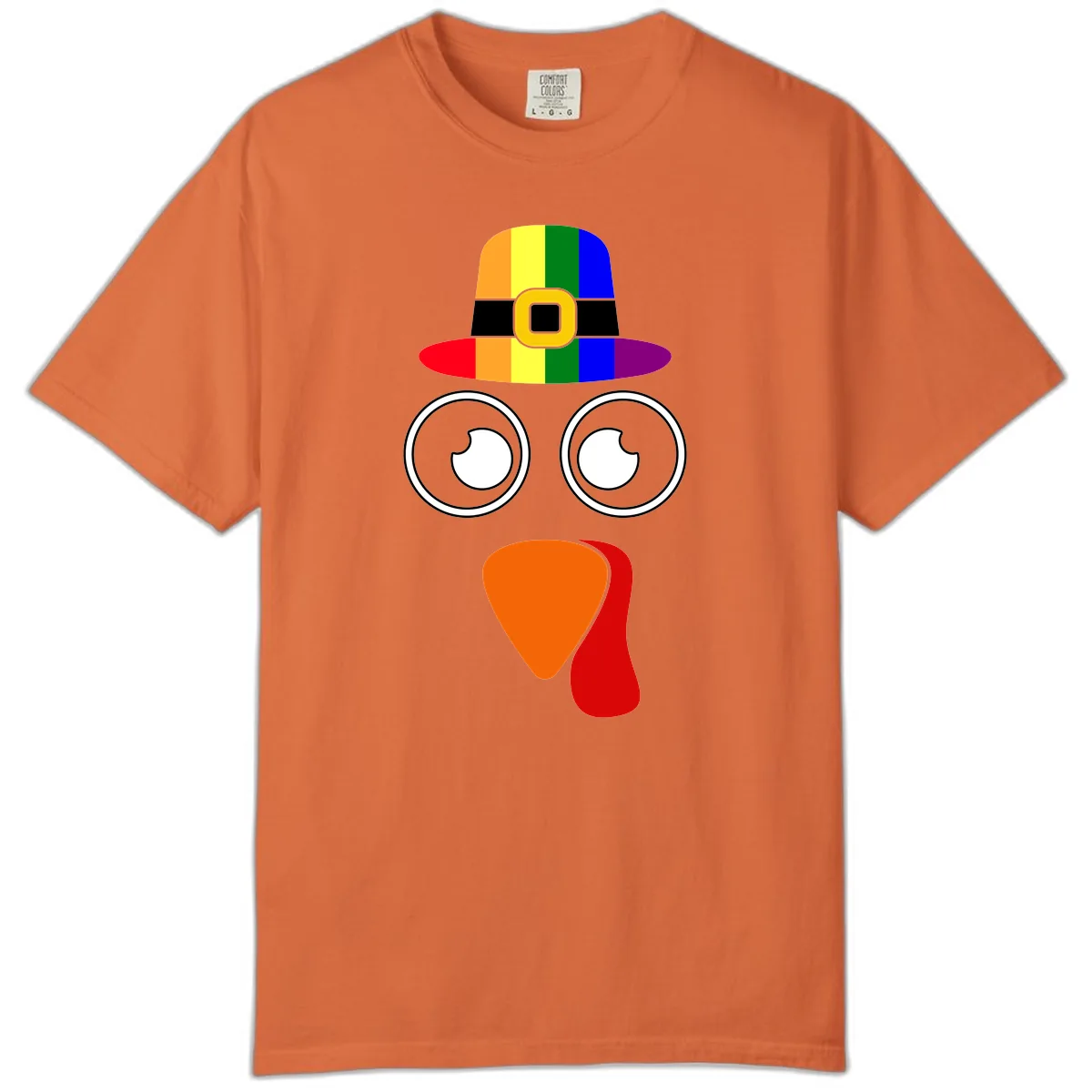 Rainbow Turkey Pilgrim Hat Face Comfort Color in Burnt Orange