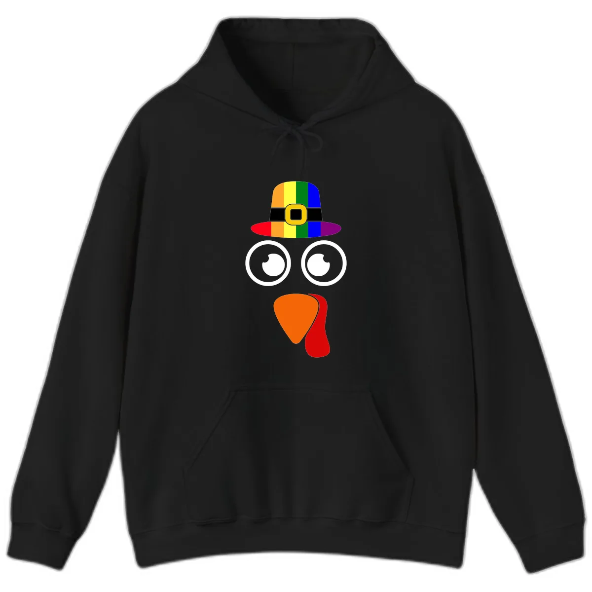 Rainbow Turkey Pilgrim Hat Face Hoodie in Black