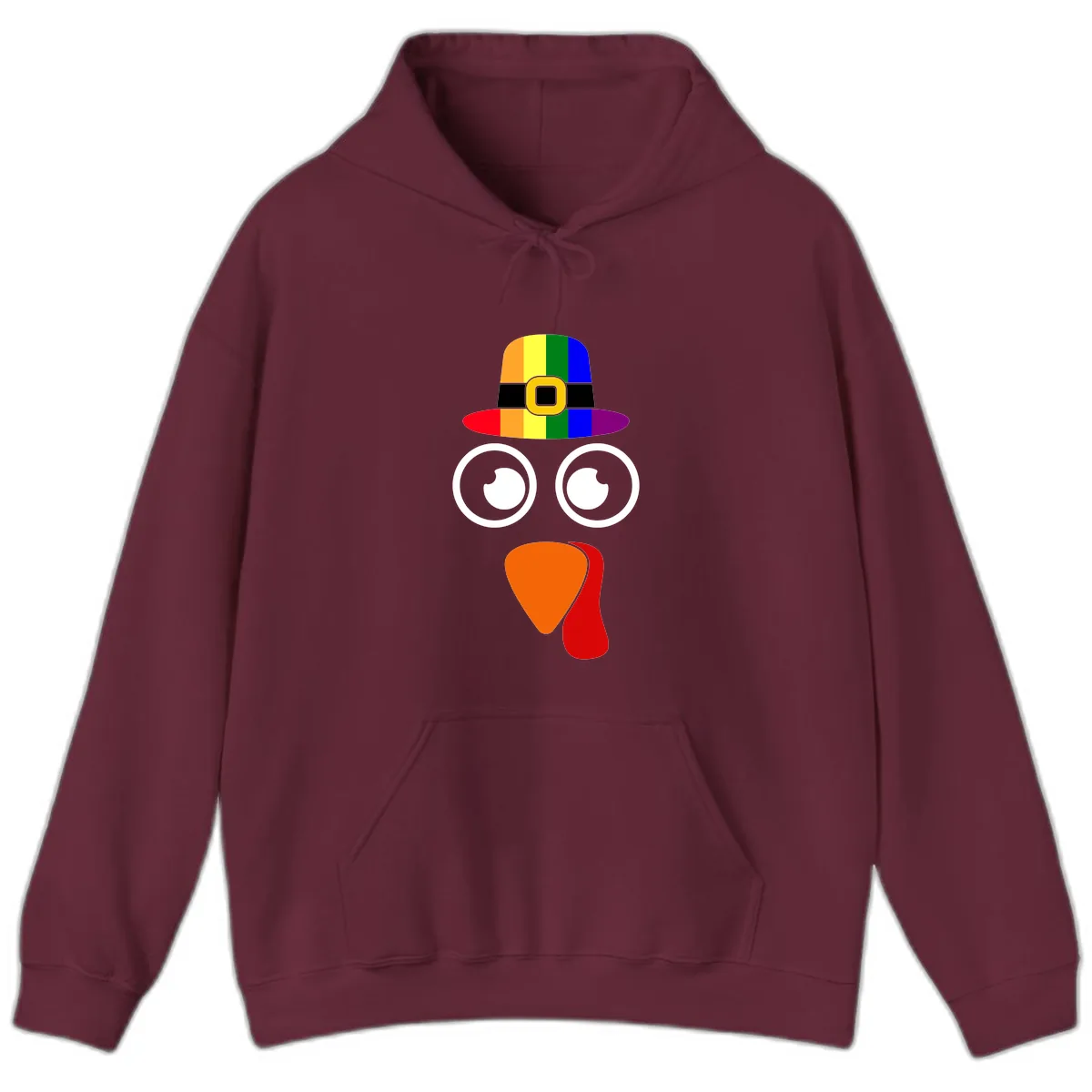 Rainbow Turkey Pilgrim Hat Face Hoodie in Maroon