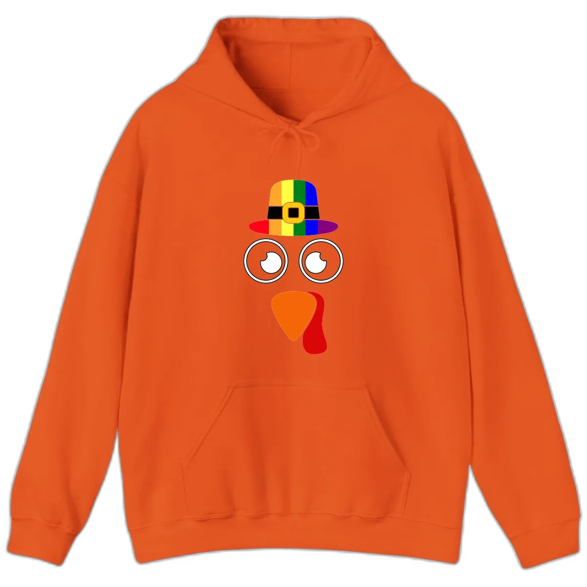Rainbow Turkey Pilgrim Hat Face Hoodie in Orange