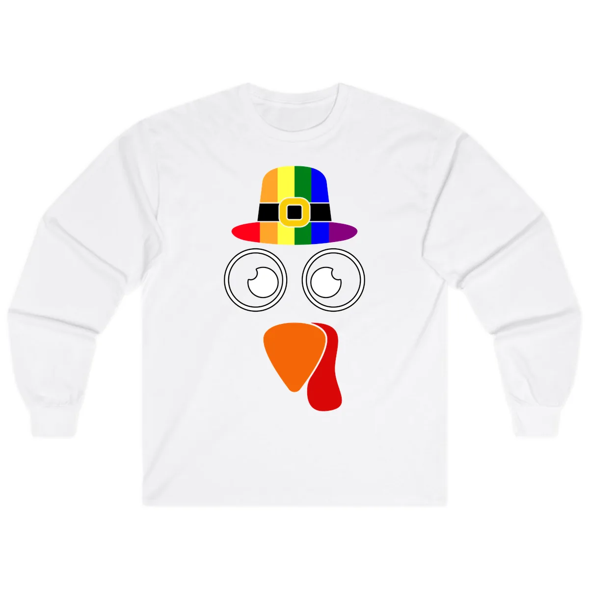 Rainbow Turkey Pilgrim Hat Face Long Sleeve in White