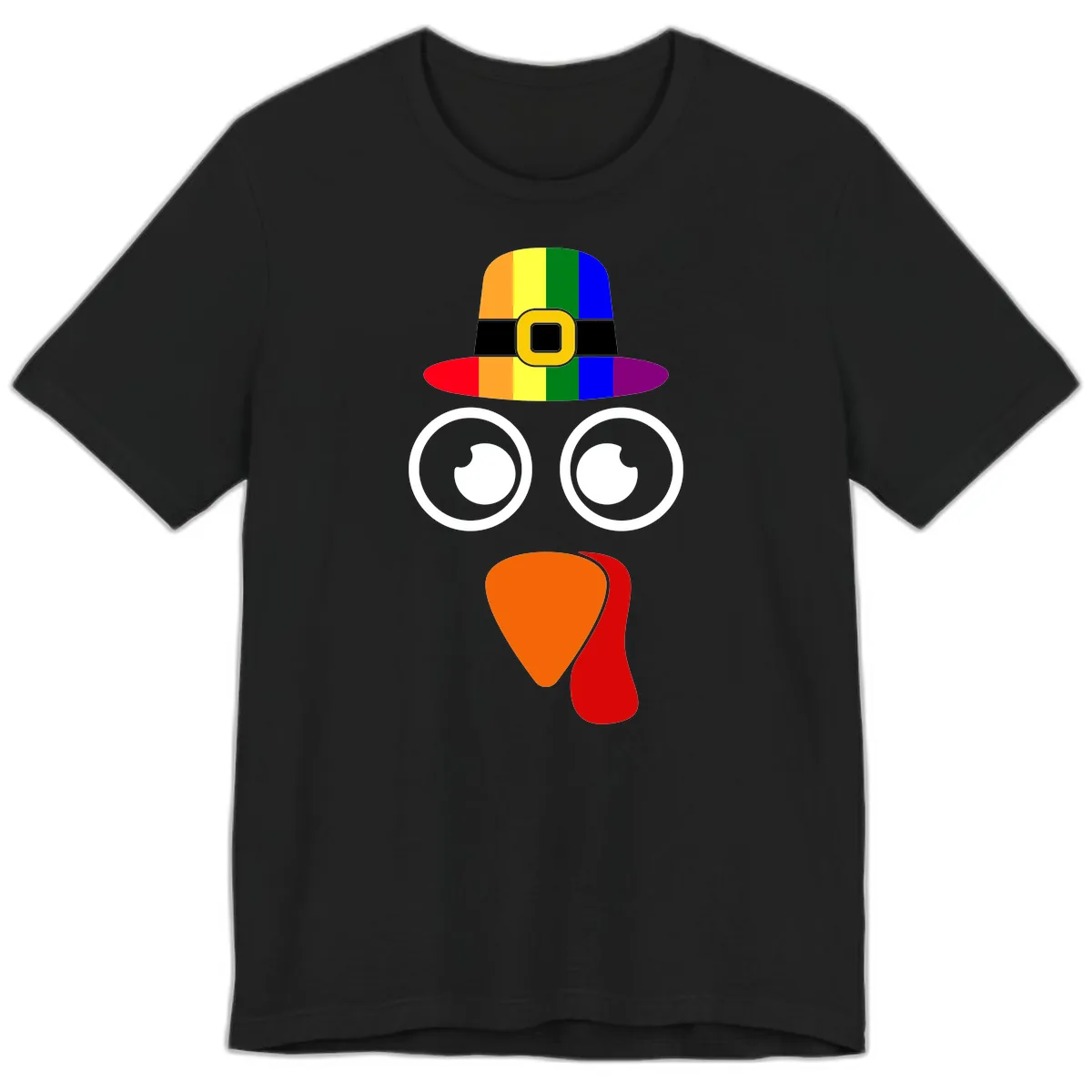 Rainbow Turkey Pilgrim Hat Face Premium T-Shirt in Black
