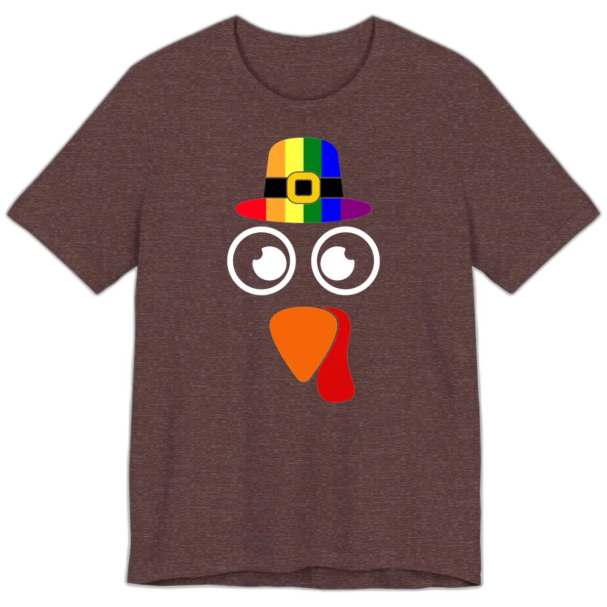 Rainbow Turkey Pilgrim Hat Face Premium T-Shirt in Heather Maroon
