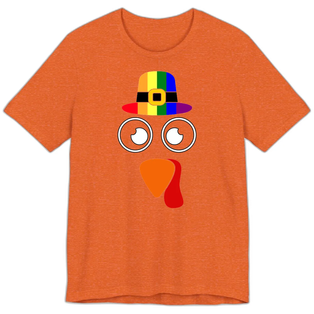 Rainbow Turkey Pilgrim Hat Face Premium T-Shirt in Heather Orange