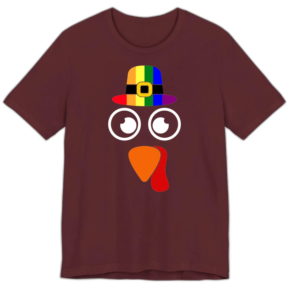 Rainbow Turkey Pilgrim Hat Face Premium T-Shirt in Maroon
