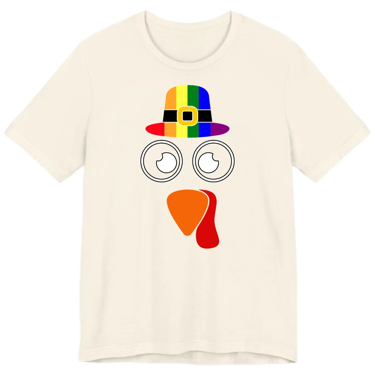 Rainbow Turkey Pilgrim Hat Face Premium T-Shirt in Natural