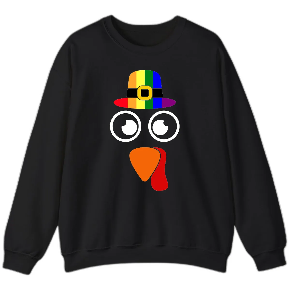 Rainbow Turkey Pilgrim Hat Face Sweatshirt in Black