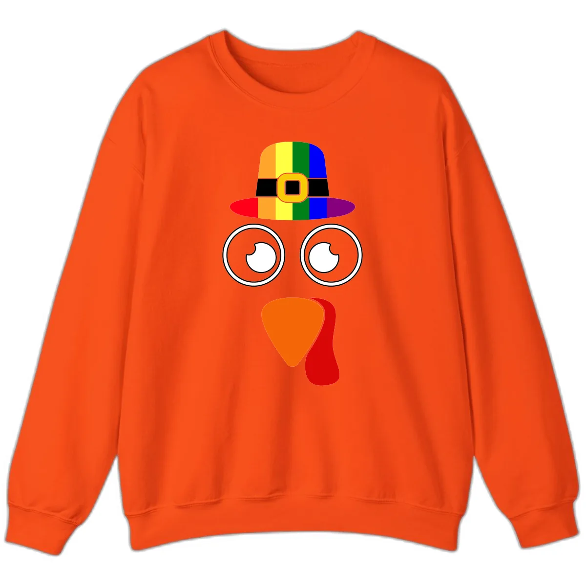 Rainbow Turkey Pilgrim Hat Face Sweatshirt in Orange