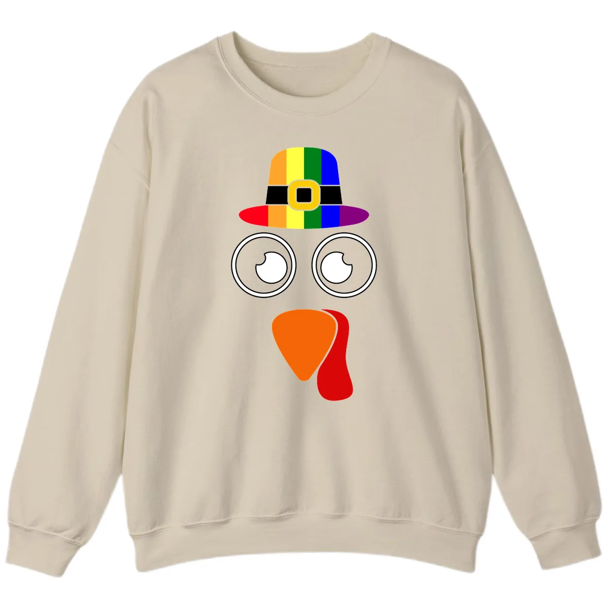 Rainbow Turkey Pilgrim Hat Face Sweatshirt in Sand