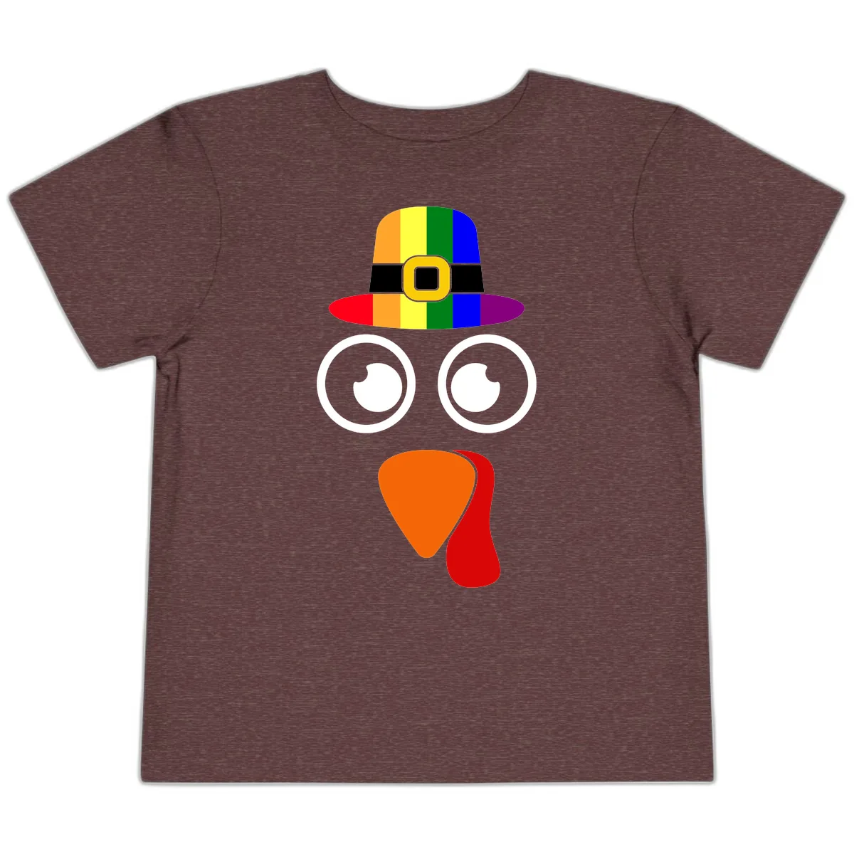 Rainbow Turkey Pilgrim Hat Face Toddler T-Shirt in Heather Maroon