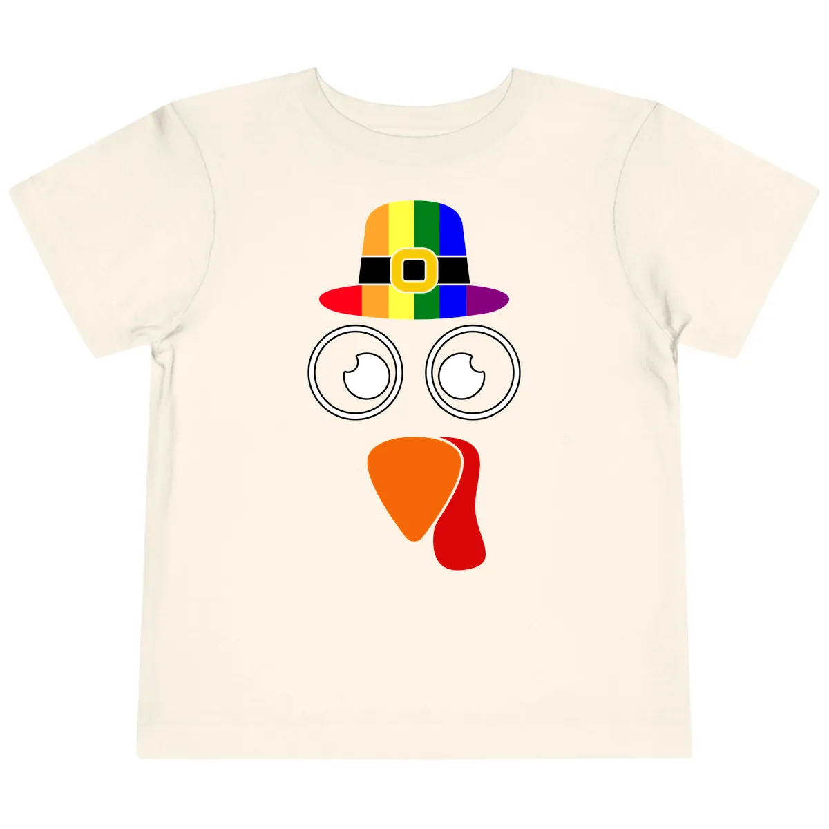 Rainbow Turkey Pilgrim Hat Face Toddler T-Shirt in Natural