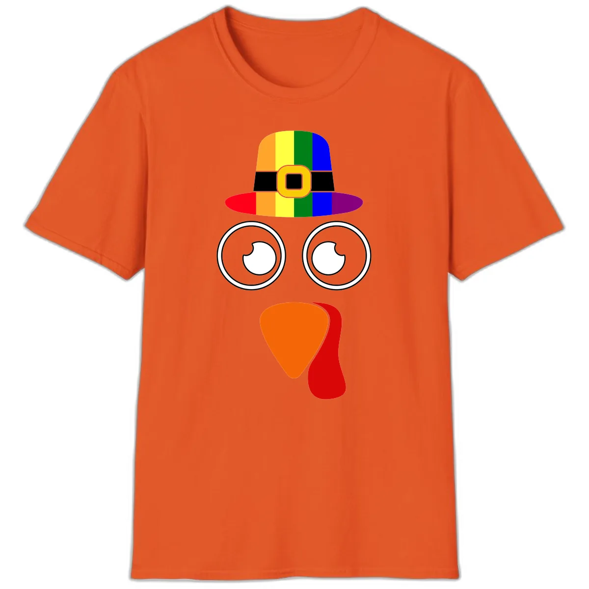 Rainbow Turkey Pilgrim Hat Face T-Shirt in Orange