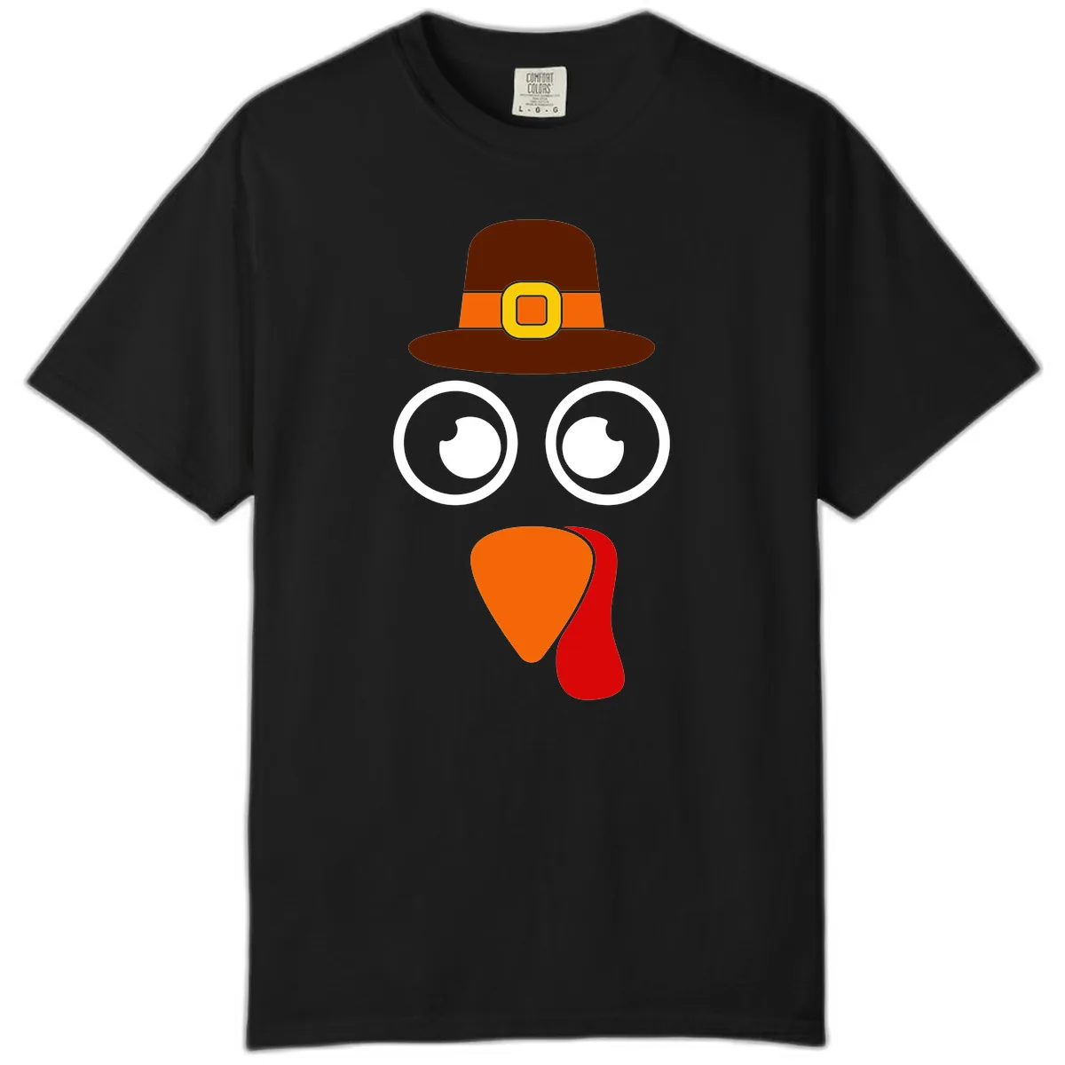 Cute Pilgrim Turkey Face Comfort Color in Black