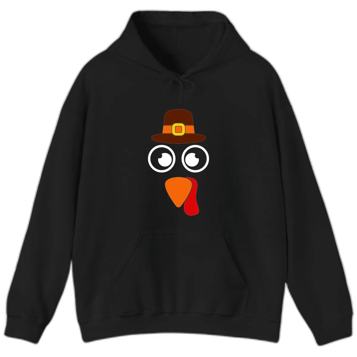 Cute Pilgrim Turkey Face Hoodie in Black