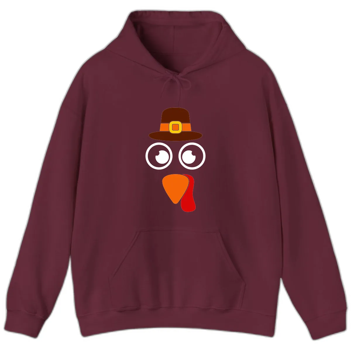 Cute Pilgrim Turkey Face Hoodie in Maroon
