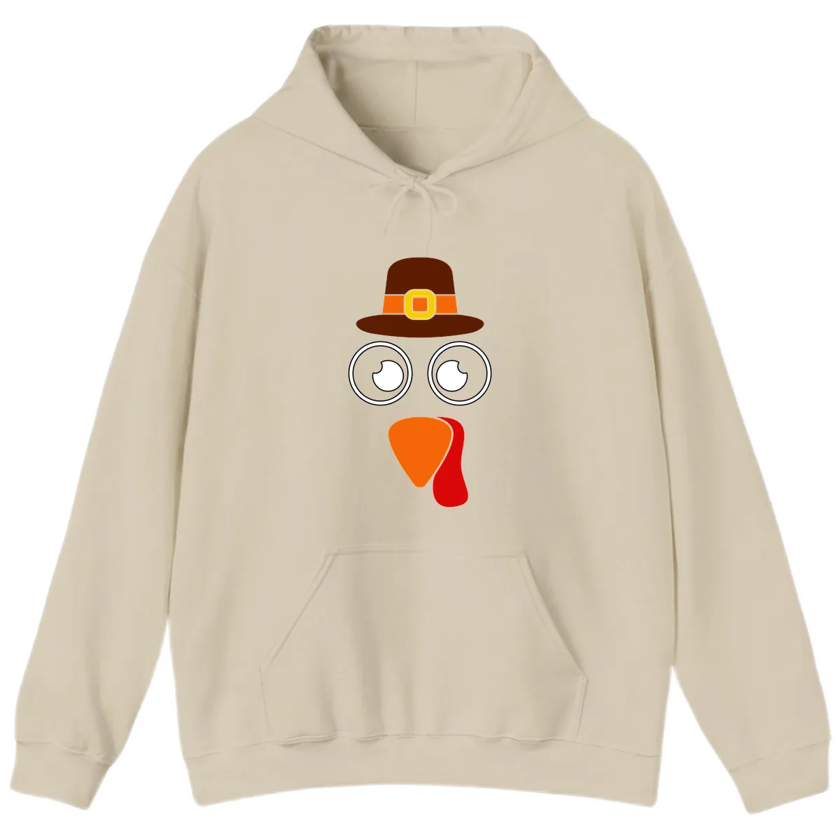 Cute Pilgrim Turkey Face Hoodie in Sand