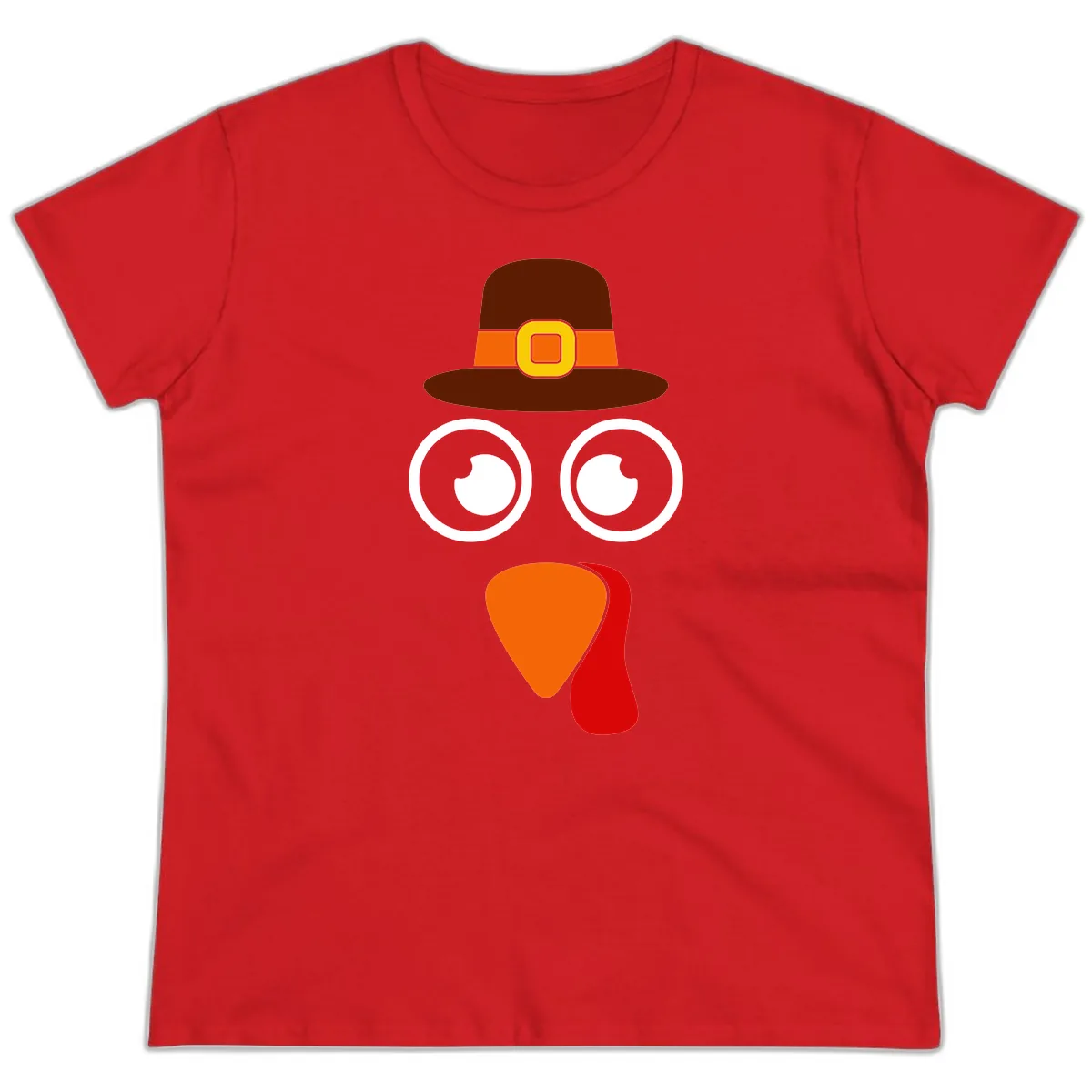 Cute Pilgrim Turkey Face Ladies Tee in Red