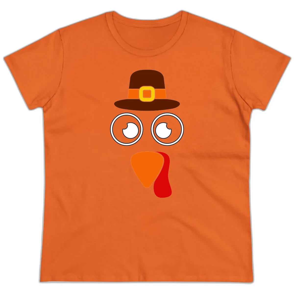 Cute Pilgrim Turkey Face Ladies Tee in Orange