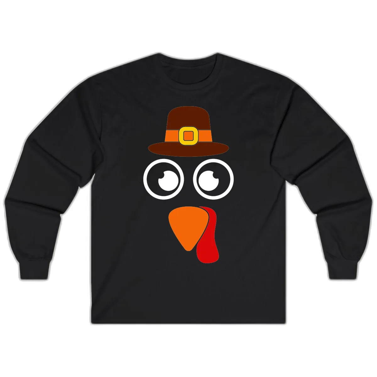 Cute Pilgrim Turkey Face Long Sleeve in Black