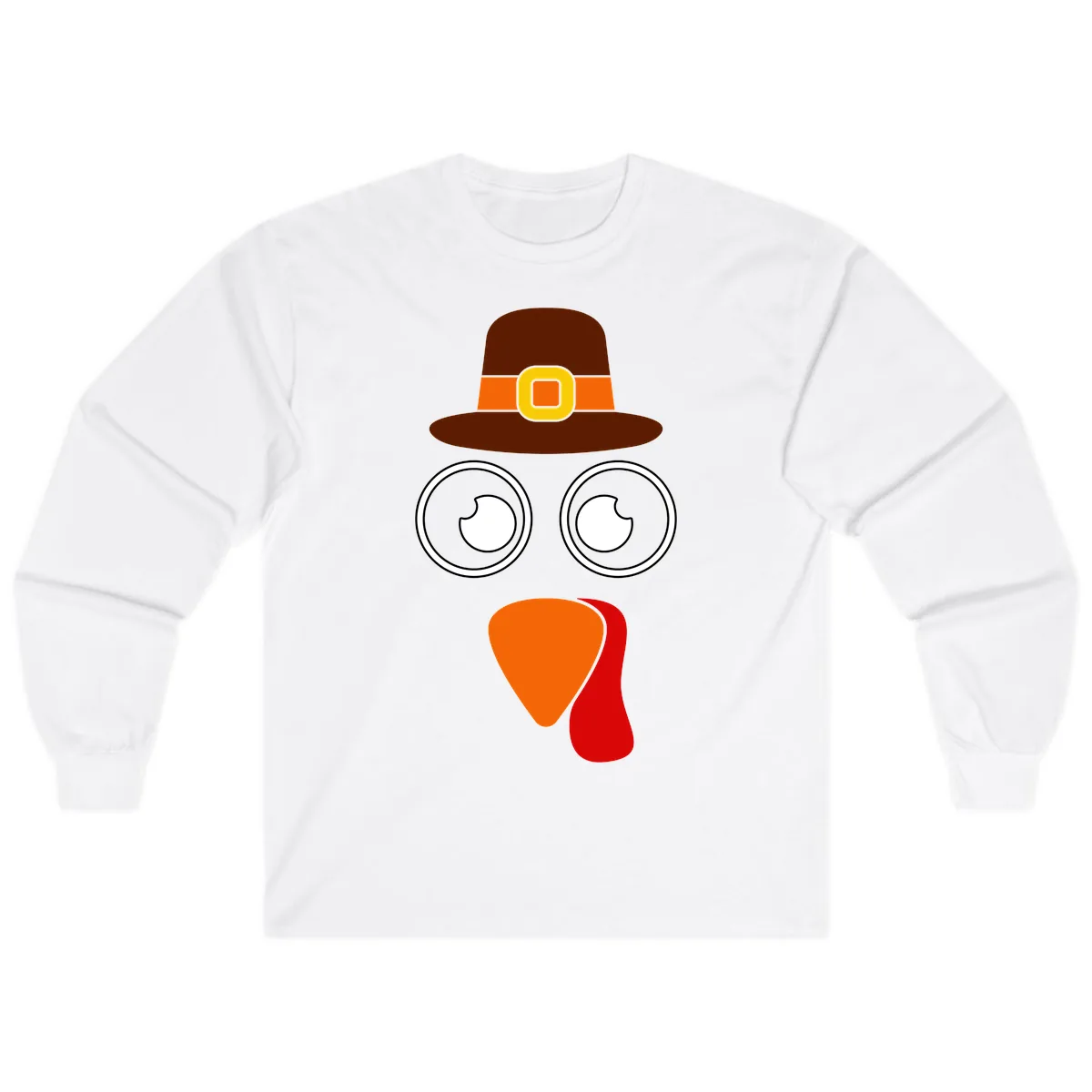 Cute Pilgrim Turkey Face Long Sleeve in White