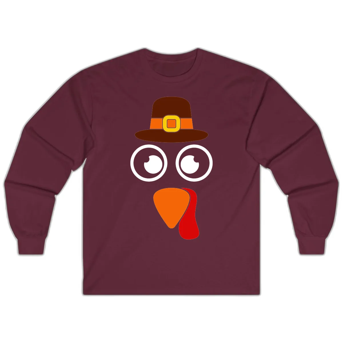 Cute Pilgrim Turkey Face Long Sleeve in Maroon