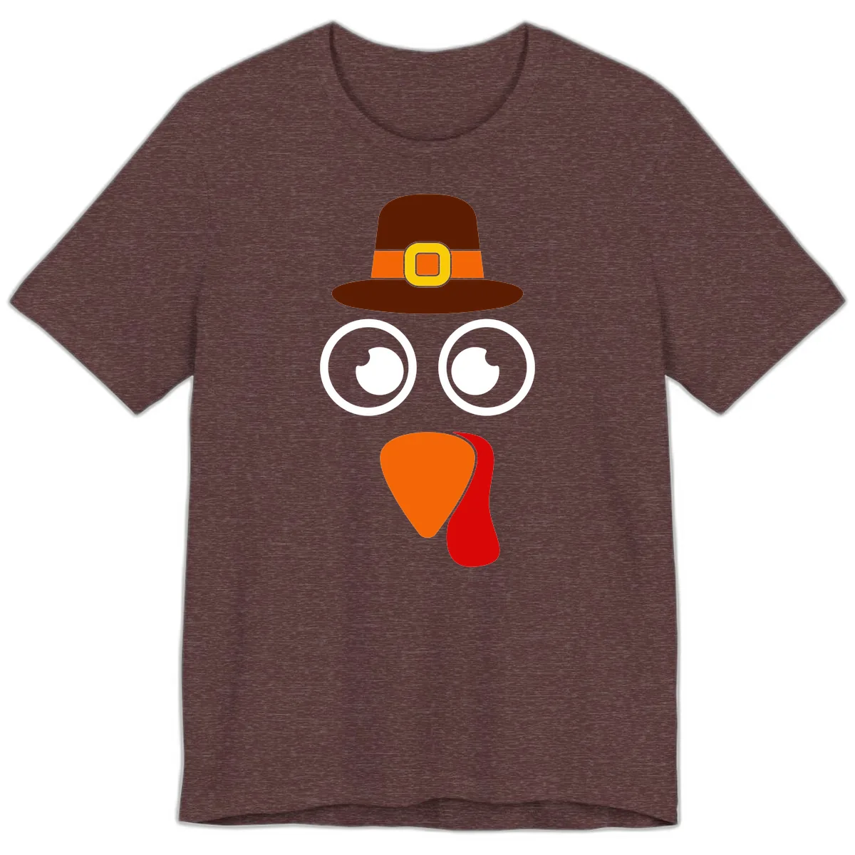 Cute Pilgrim Turkey Face Premium T-Shirt in Heather Maroon